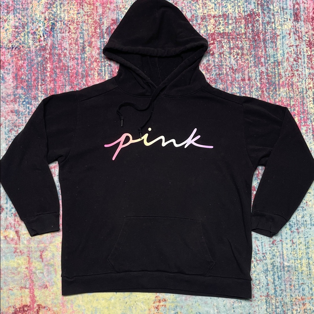 PINK Victoria's Secret Black Hoodie with Pink Gradient Logo